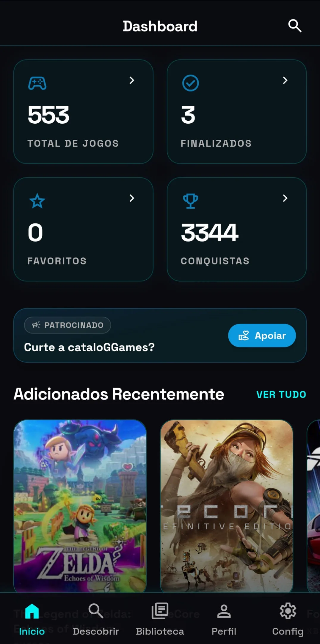 cataloGGames — dashboard da aplicação